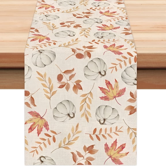 AUQ Fall Orange Pumpkins Maple Leaves Fall Table Runner,Kitchen Dining Table Decoration for Home Party Decor 13x72"