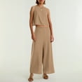 thumbnail image 4 of Women's Solid Color Linen 2 Piece Set Sleeveless Crop Top With Buttons And Wide Leg Pants Womens Pants, 4 of 8