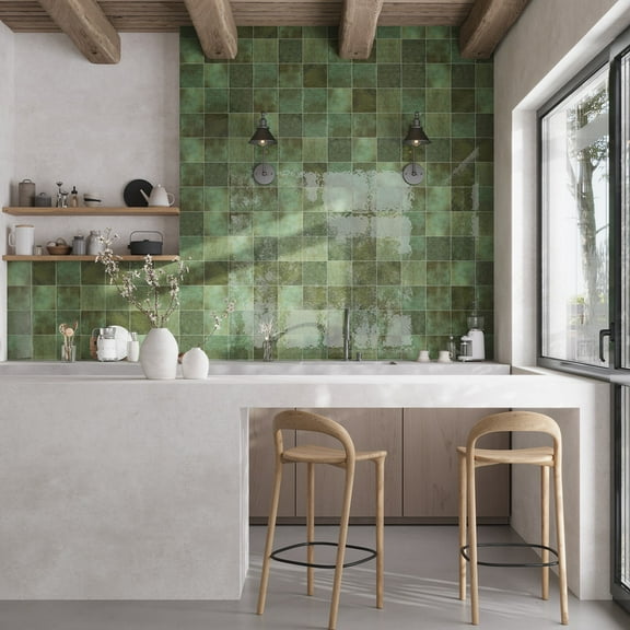 Zahara 6x6 Moss Green Porcelain Zellige Square Wall and Floor Tile (5.38 sq ft/case) - 22 Pack