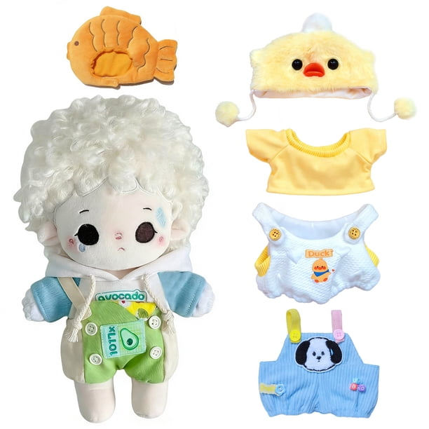 Muñeca de Algodón 20 cm con 3 Conjuntos de Ropa Intercambiable, Muñeca de Peluche con Atuendos, Accesorios de Moda, Regalo para Cumpleaños y Celebraciones, Decoración y Juego de Vestir