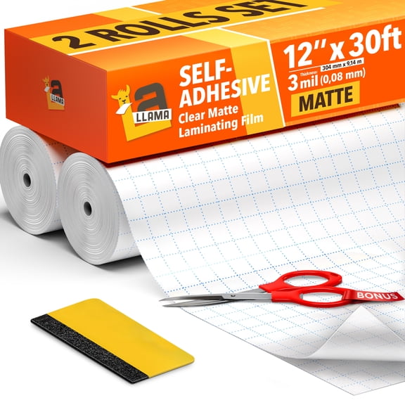 Matte Self Adhesive Laminating Roll 12 in x 30 ft, 2 Pack Clear Matte Laminate Film 3 Mil, Non Glare Peel and Stick Laminate for Stickers, Documents, Photos, Labels and Crafts