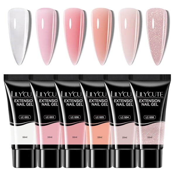 LILYCUTE 6botellas Juego De Gel De Extensión De Uñas Rosa Blanco Claro Rápido UV LED Kit 10ml Gao Jinjia unisex