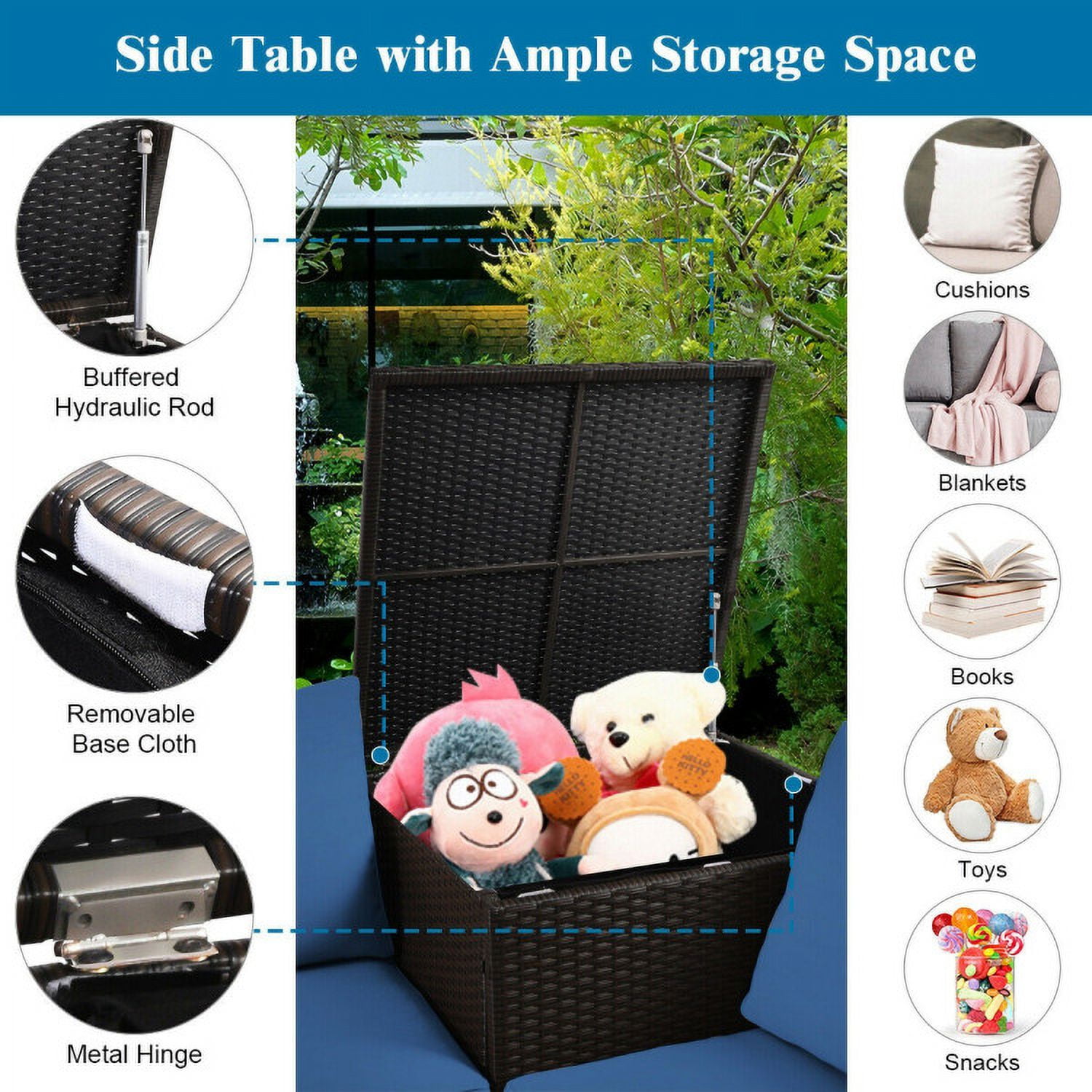 Aimee Lii 4 Pieces Outdoor Patio Rattan Furniture Set with Cushioned Loveseat and Storage Box, Outdoor Deck Furniture, Navy