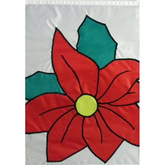 Poinsettia Applique Christmas Garden Flag Holiday Embroidered Flower 11" x 15"