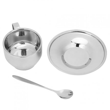 

CNMF Coffee Cup Anti‑Scald Stainless Steel Mugs Cups With Spoon Saucer Set Silver