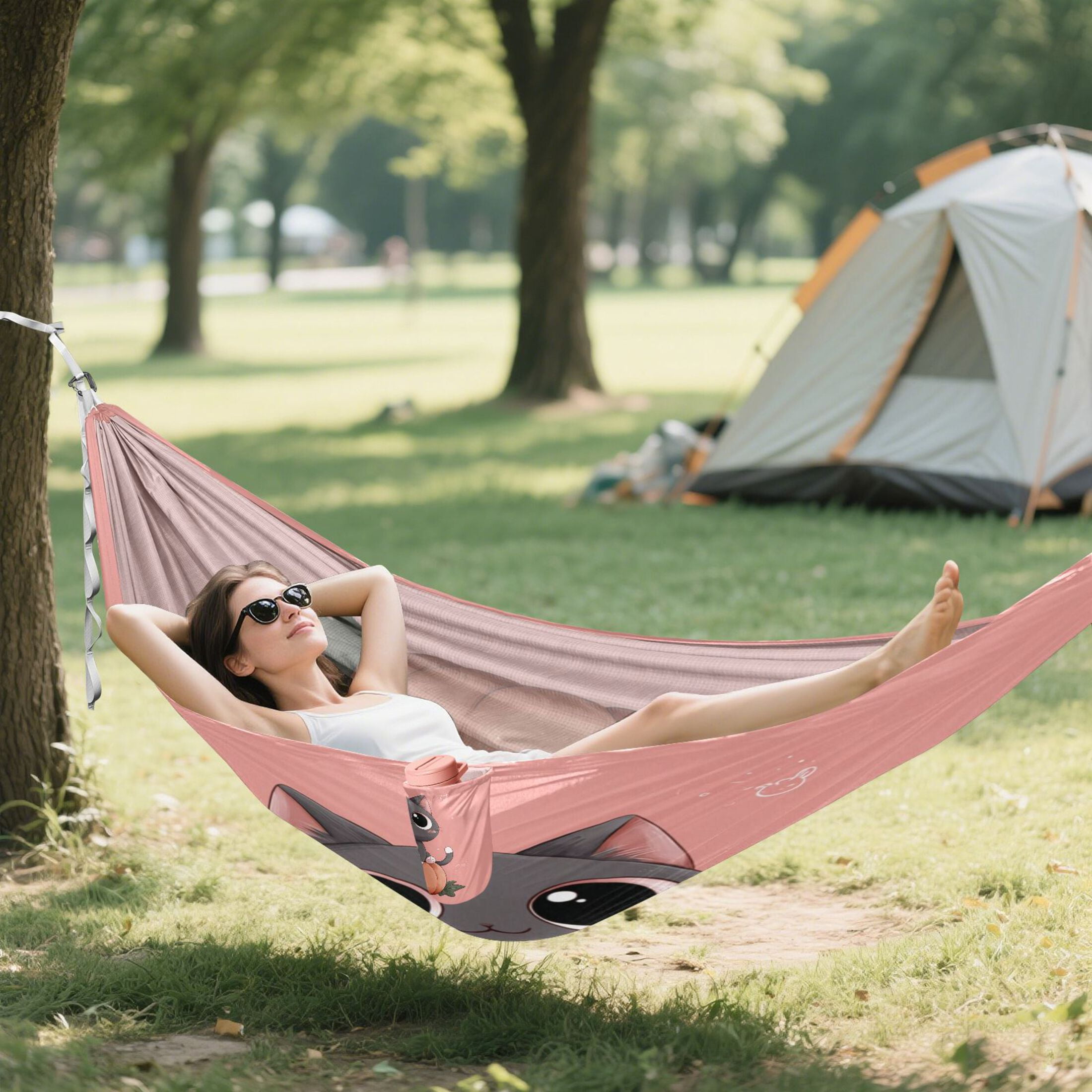 Hammock Camping Hammock Nylon Portable Hammock Travel Camping Hammock A Cute Cartoon Cat