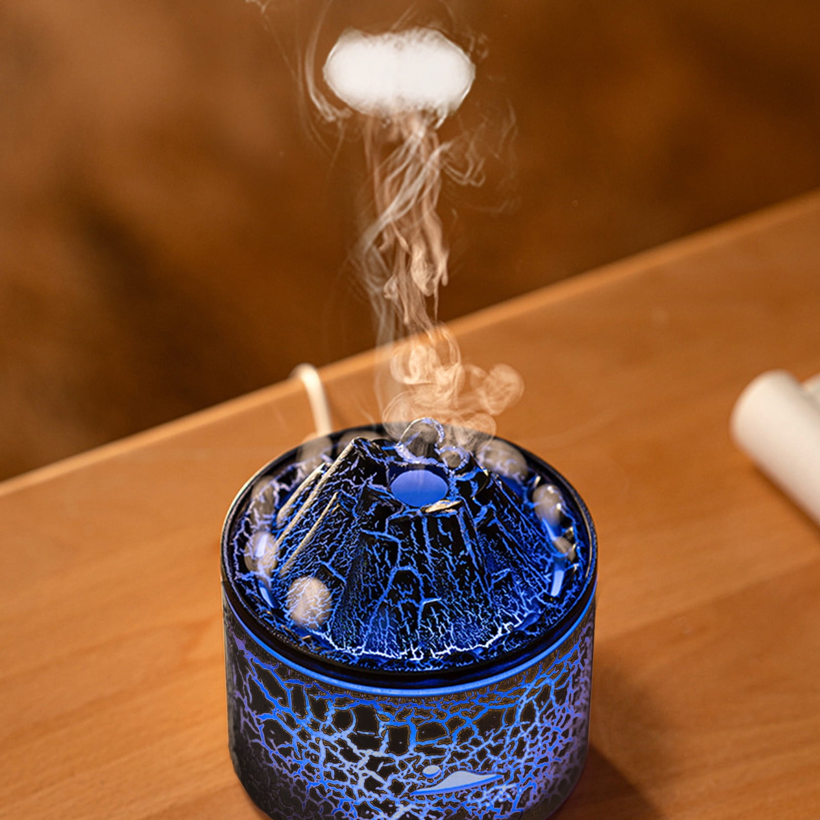Diffuseur D'Arômes Flamme Volcan - Humidificateur Ultrasonique 2 Modes Brume + Télécommande, Veilleuse Effet Flamme + Huiles Essentielles, Silencieux Pour Chambre, Bureau, Yoga