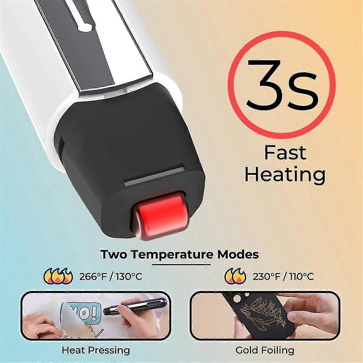 DIY Cordless Heat Press Pen with 3s Rapid Heat, Portable Food Bag Heat Sealer, Foil Quill, Erase Thermal Prints White