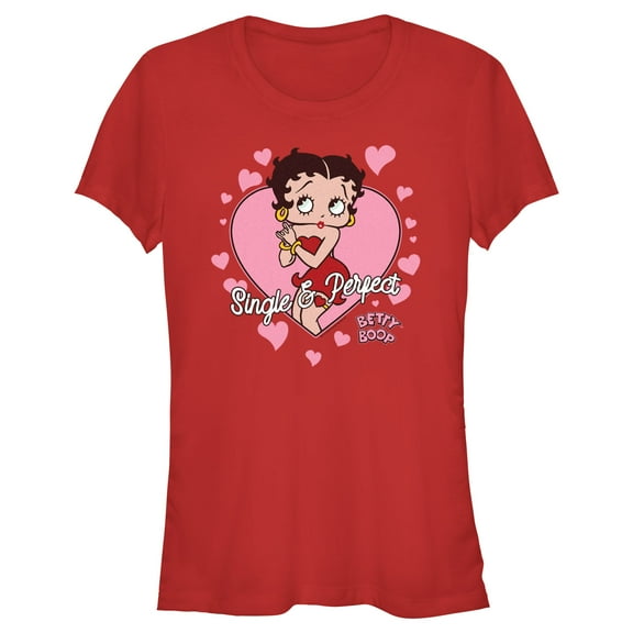 Junior's Betty Boop Single & Perfect Graphic Tee Red X Large