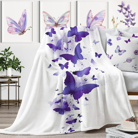 LHSHID Blanket Purple Butterfly Blanket Butterfly Gifts for Women Fall Throw Blanket for Couch Bed Butterfly Decorations Flannel Fleece Summer Blanket Get Well Gifts for Women 30"x40"