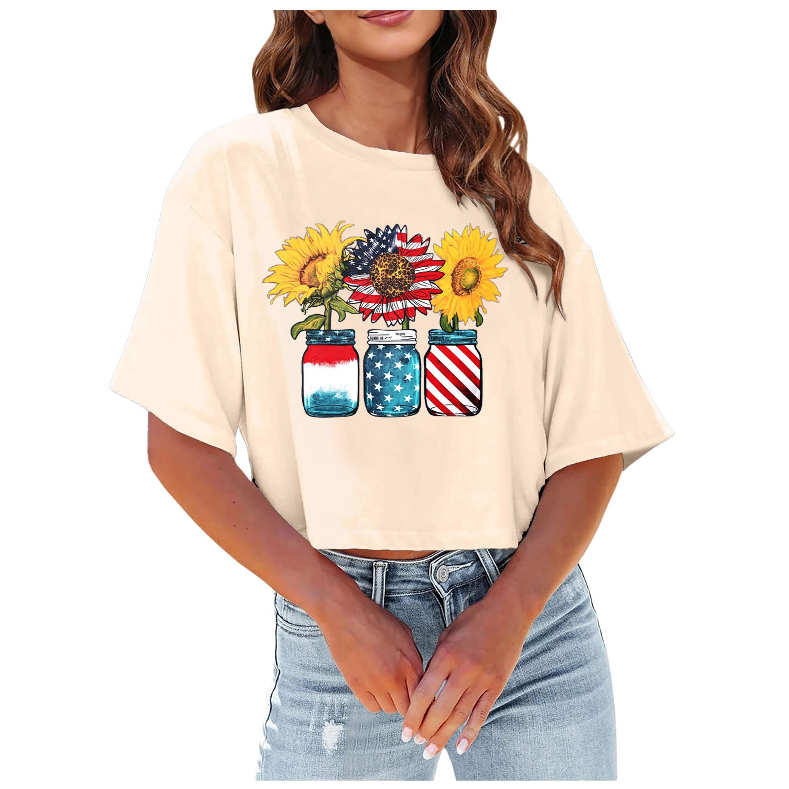 TSADFHJI T-Shirt de Noël pour Femmes Chat Crop Tops Décontractés Mode Imprimé Col Rond Manches Courtes Chandail T-Shirt m Beige