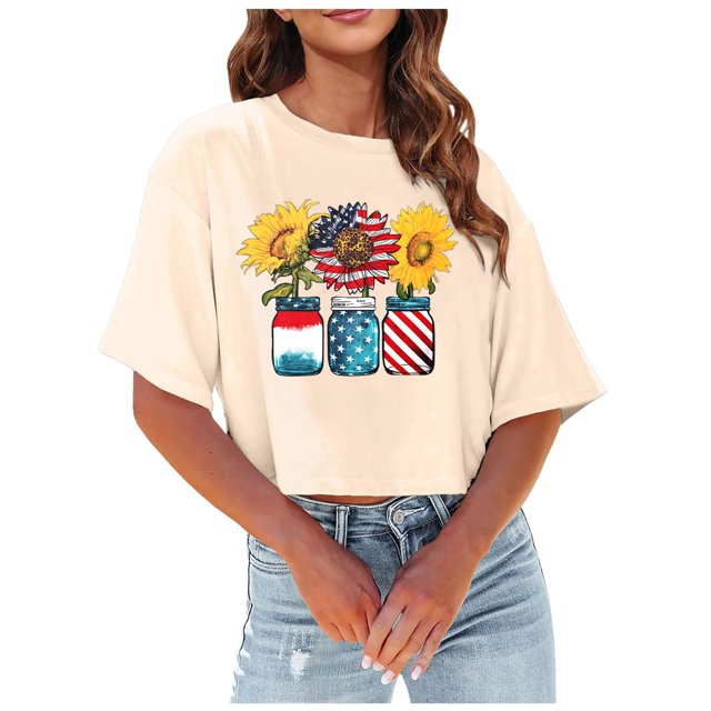 TSADFHJI Chandail en Molleton pour Femmes Logo Winnipeg Crop Tops Décontractés Mode Imprimé Col Rond Manches Courtes T-Shirt TG Beige