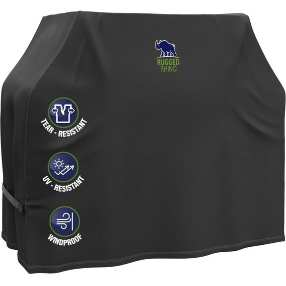 RUGGED RHINO Grill Cover, Three Layer Waterproof, UV Resistant, Buckle Closure, 58x24x48, Black