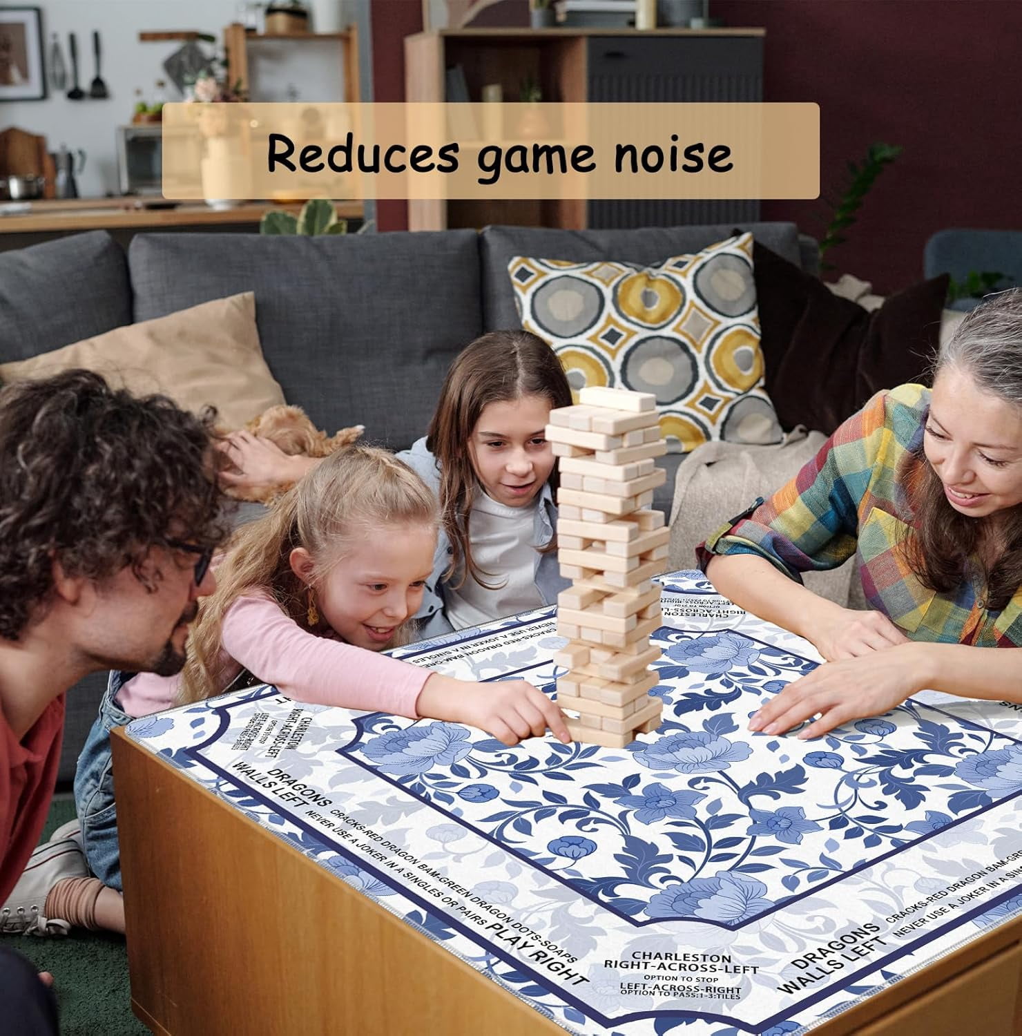 Blue and White Chinoiserie Floral Bird Mahjong Mat 31.5 x 31.5 Inch, Traditional Chinese Non-Slip Noise Reduction Mahjong Table Mat for American Mah Jong Poker Card Board Games Dominoes