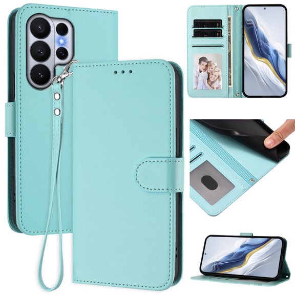 Decase Solid Wallet Case for Samsung Galaxy S26 Ultra,Rugged 3 Card Slots Kickstand Folio Cover,Shockproof TPU Leather Hybrid Magnetic Closure Protective Flip Cover,Mint