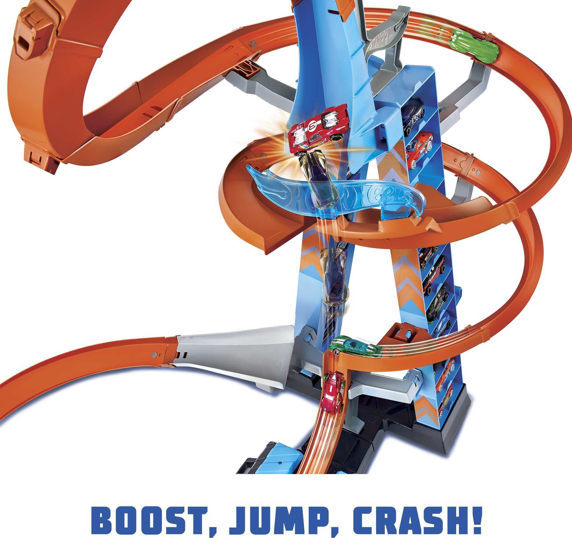 Hot Wheels Sky Crash Tower Track Set 2.5 FT High Motorized Booster 1 Car for sale online 