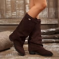thumbnail image 3 of Women's Slouchy Mid Calf Boots, Buckle Decor Flock Stacked Low Block Heel Boots for Fall Winter Casual Wear, 3 of 8