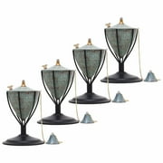 Legends Direct Set of 4, Premium Amsterdam Metal Tabletop Torches, Tall- Tiki Style /w Snuffer, Fiberglass Wick & Large 32oz Oil Lamp , Stylish Luau Flame Torches (Hammered Patina)