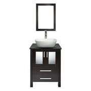 FULLWATT 24" Modern Bathroom Vanity with Ceramic Sink Combo Lavatory Stand Cabinet Storage Wooden Black Espresso