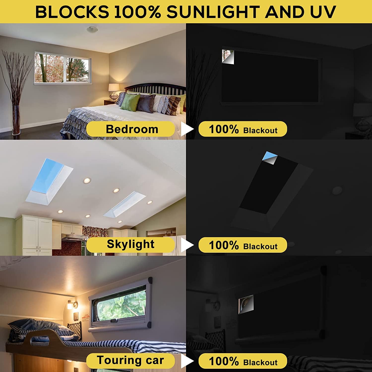 Anjee 100% Blackout Curtains, No Drill Cuttable Window Shades, Thermal Light Heat Blocker Cover for Travel, Dorm Room, Nursery,  Media Room, 157"x57"