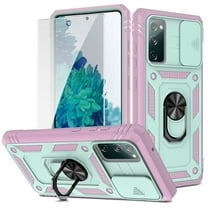 Dteck Samsung Galaxy S20 FE Case with Glass Screen Protector, Slide Camera Lens Protector Cover Ring Holder Kickstand Rugged Shockproof Case for Samsung Galaxy S20 FE 5G,Green/Pink