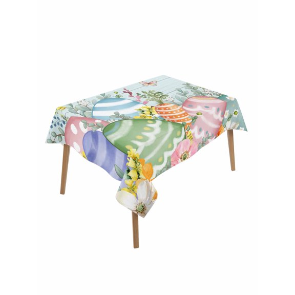 Easter Eggs Table Cloth, Waterproof Tablecloth for Rectangle Tables, Spring Botanical Flowers Eucalyptus Leaf Wood Reusable Washable Fabric Table Cover for Restaurant Kitchen Dining Tables 60"x102"