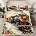 thumbnail image 2 of Manfei Christmas Flower Bed Sheets,Vintage Western Train King Sheets,Red Beige Brown Sheet Set For Men Women,Microfiber Bedroom Decor,4-Piece, 2 of 7