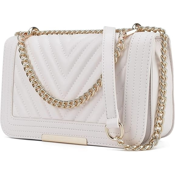 RKXQT Crossbody Bags for Women Fashion Quilted Shoulder purse with Convertible Chain Strap Classic Satchel Handbag Color: Off White-lm715