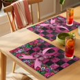 thumbnail image 4 of Pink Ribbons Placemats Set of 6 Butterfly Graffiti Flowers Vintage Buffalo Plaid Place Mats Indoor Wipeable Table Mats Washable Dining Table Placemats for Kitchen Holiday Party Home Decor 13x19 Inch, 4 of 9
