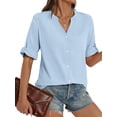 thumbnail image 2 of Fantaslook Womens 3/4 Sleeve Button Down Shirts V Neck Roll Up Sleeve Tops Cotton Linen Casual Summer Blouses Shirts, 2 of 10