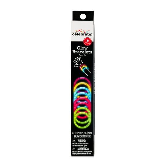 Multicolor Glow Bracelets, 8", 8 Count, by Way To Celebrate