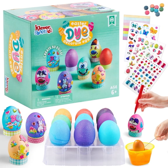 Joyfy 41Pcs Easter Egg Dye Kit,DIY Easter Egg Decorating Craft Kit with Egg Tray,Egg Stands,Easter Stickers for Kids,Easter Egg Coloring,Home School Class Egg Crafts