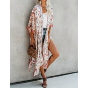 Swimsuit Coverup for Women Kimino Cardigan Floral Print Beach Coverup High Side Split Bathing Suit Cover Ups Alsol Lamesa