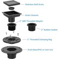 thumbnail image 3 of Hupicker 24 Inch Square Shower Floor Drain, Matte Black High Flow Shower Drain Kit with Flange, Removable Grid Cover and Hair Filter, Food-Grade SUS 304 Stainless Steel, CUPC Certified(Matte Black), 3 of 7