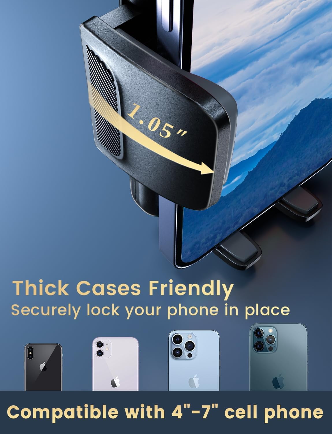 Phone Holders for Your Car: [Never Blocking] Air Vent Cell Phones Mount iPhone 17 Pro Max & Samsung Android Smartphone [Thick Cases Friendly] Hands-Free Auto Mobile Stand