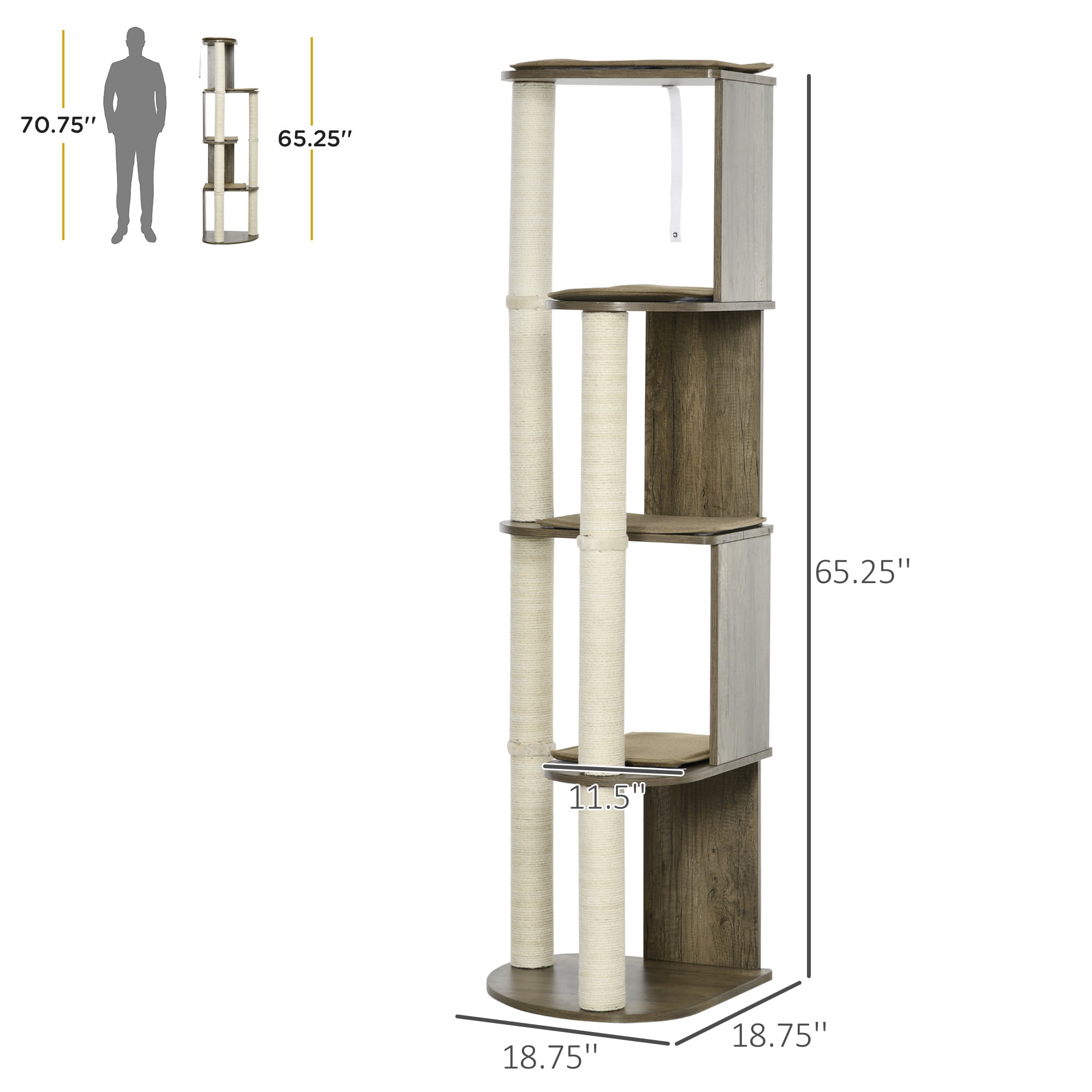 TOPCOMFY Corner Cat Tree Tower Tall Multi-Level Cat Climbing Tower with Sisal Scratching Posts Plush Perches Indoor Cat Activity Center Cream White