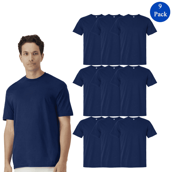 Gildan Light Cotton T-Shirt, Blank T-Shirt, Men's Cotton T-Shirt, Navy, Pack 9, S