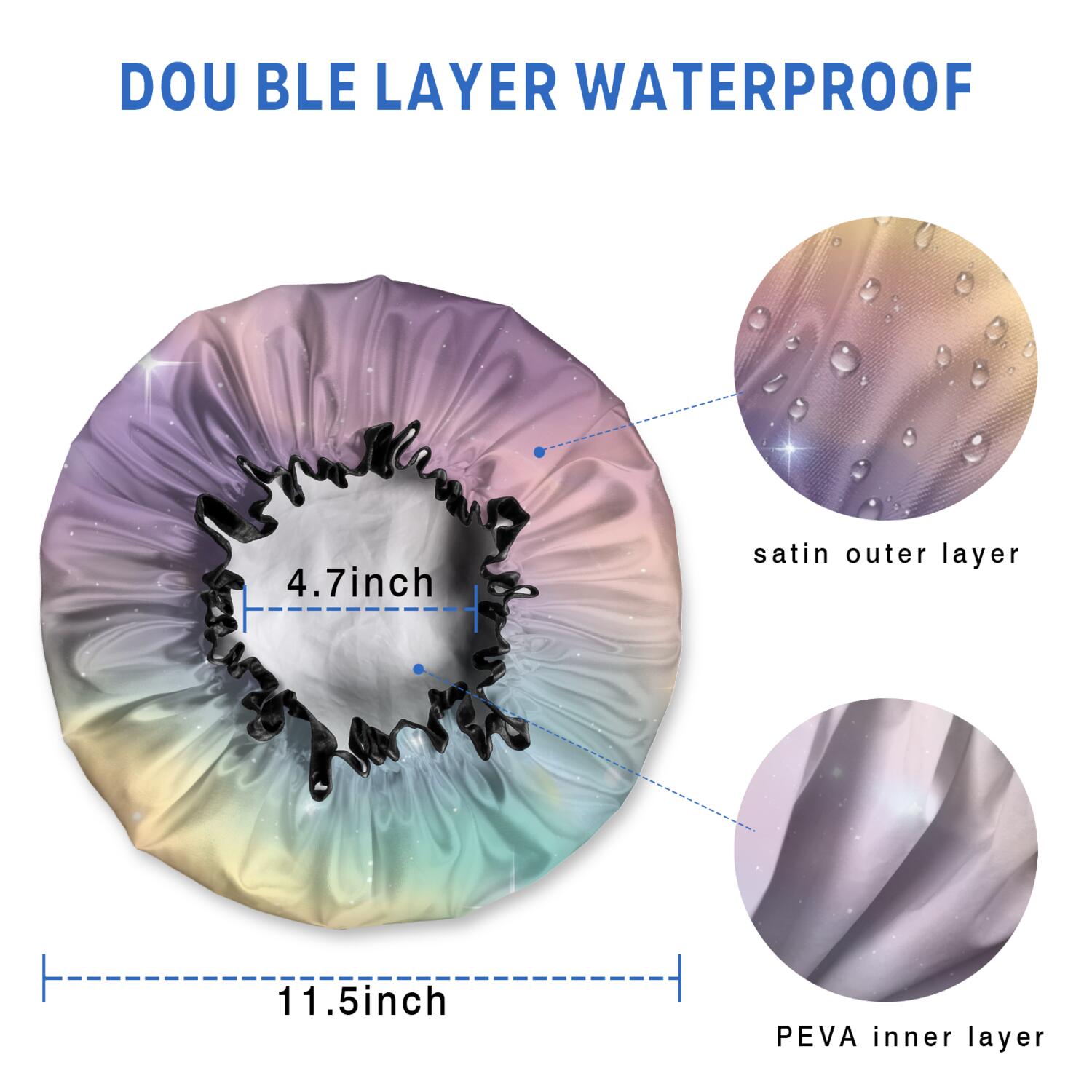 Shower Caps,Colorful Tie Dye Nebula Pattern Waterproof Shower Cap for Women 4 Pieces,Double Reusable Hair Cover for Shower PEVA Elastic Stretch Hem
