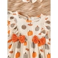 thumbnail image 6 of Hirigin Newborn Baby Girl Halloween Outfits Cotton Linen Puff Sleeve Ruffle Pumpkin Print One Piece Jumpsuit Romper Fall Clothes, 6 of 9