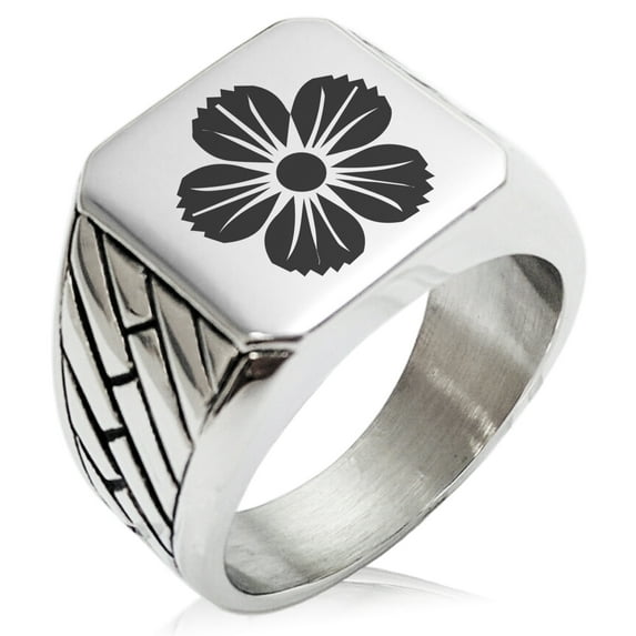 Stainless Steel Saito I Samurai Crest Geometric Pattern Biker Style Polished Ring