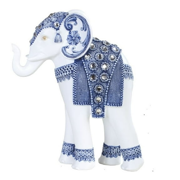 Slim Blue Elephant with Decorative Gems Figurine 9 Inch