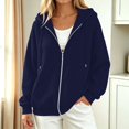 thumbnail image 2 of JIAYUE Women Plain Hooded Sweatshirt Jacket Soft Full Zipper Elastic Ribbed Cuffs And Hem Everyday Hoodies Coat For Weekend Hangout And Trips, 2 of 4