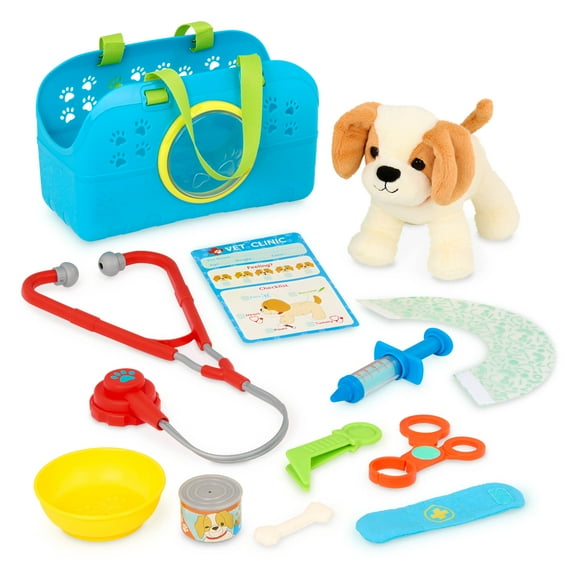 Battat Happy Puppy Vet Set with Plush Dog and 10 Plastic Accessories, Toddler and Preschool Toys