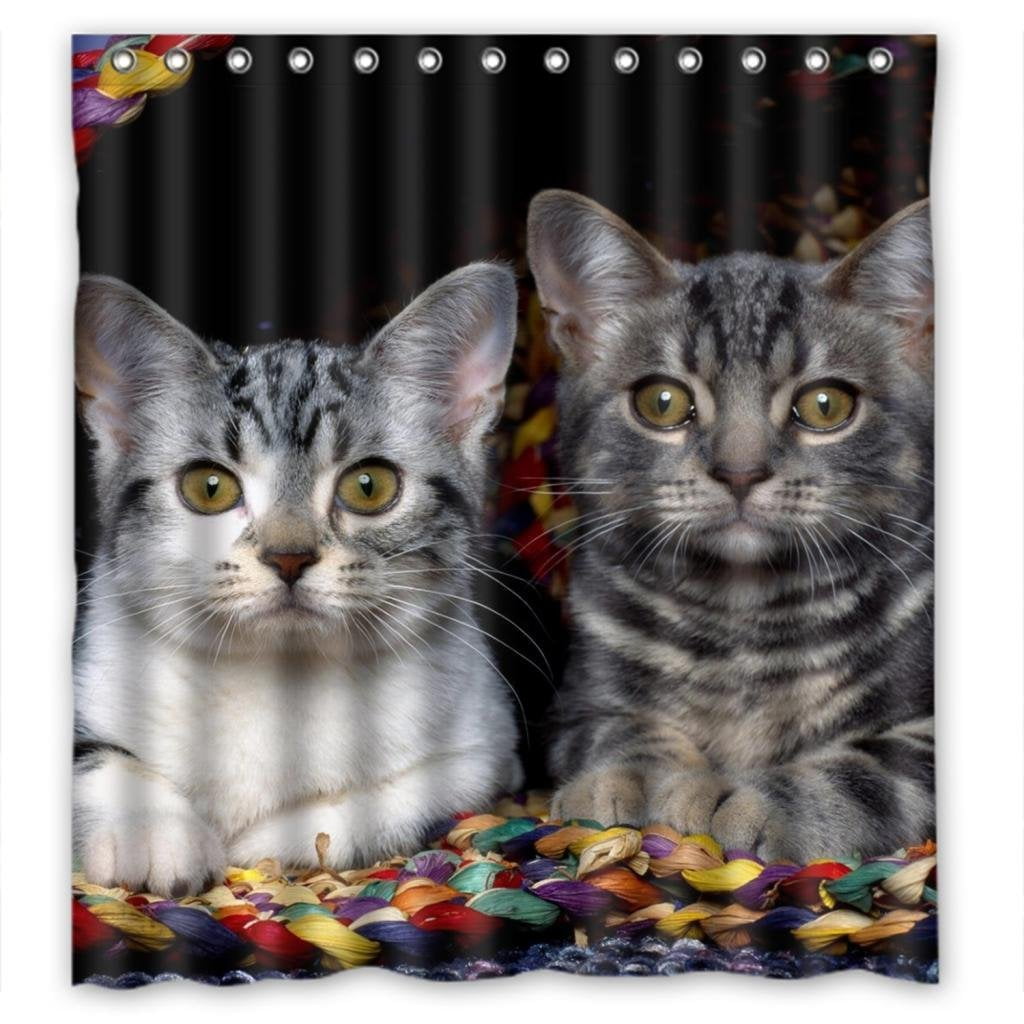 GreenDecor Cute Kittens Cat Lovely Waterproof Shower Curtain Set with