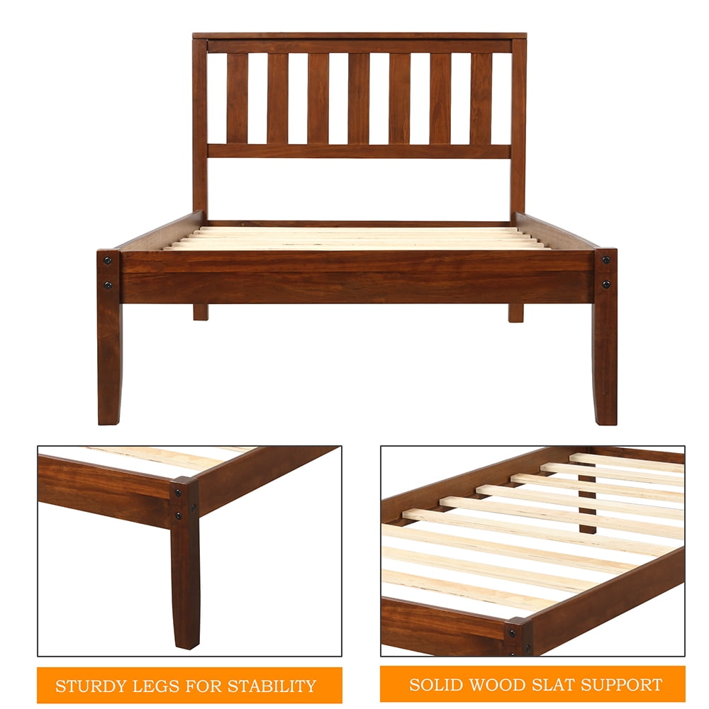 Bed Frame, Platform Beds with Headboard and Wood Slat Support, Twin/Walnut