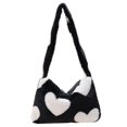 thumbnail image 1 of Qarigey Bolso de mano esponjoso con estampado de flores y corazones, elegante de felpa, adecuado para varias ocasiones, gran capacidad Bolsas de mensajero y de hombro, 1 of 6