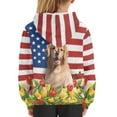 thumbnail image 6 of Xoenoiee Hooded Sweater for Kids Pullover Hoodies Long Sleeve Tops with Front Kangaroo Pocket for Fall Winter Athleticwear, Floral American Flag Golden Retriever Dog Butterfly Print, L, 6 of 7