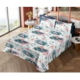 thumbnail image 4 of Ambesonne Floral Fitted & Flat Sheet with Sham 3 Pcs Set, Wild Peonies Leaves Modern, Twin XL, Petrol Blue Pink Peach, 4 of 5