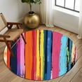 thumbnail image 3 of Colorful Striped Round Area Rug 5 FT, Non Slip Bedroom Area Rug, Modern Rainbow Abstract Graffiti Art Washable Circular Carpet Non-Shedding Floor Mat for Kitchen Dining Room Foyer Balcony Dorm, 3 of 9