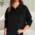 thumbnail image 4 of Delayuji Faux Suede Jacket For Women Lapel Casual Button Down Cropped Jacket Long Sleeve Outerwear Coats Work Clothes, 4 of 6